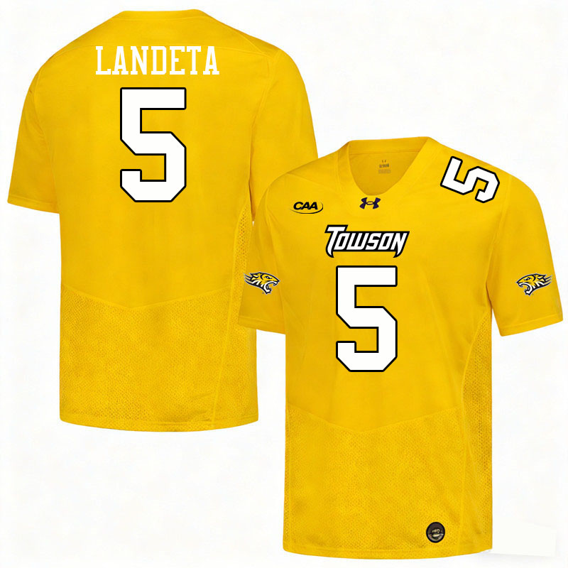 Towson Tigers #5 Sean Landeta College Football Jerseys,Uniforms-Gold